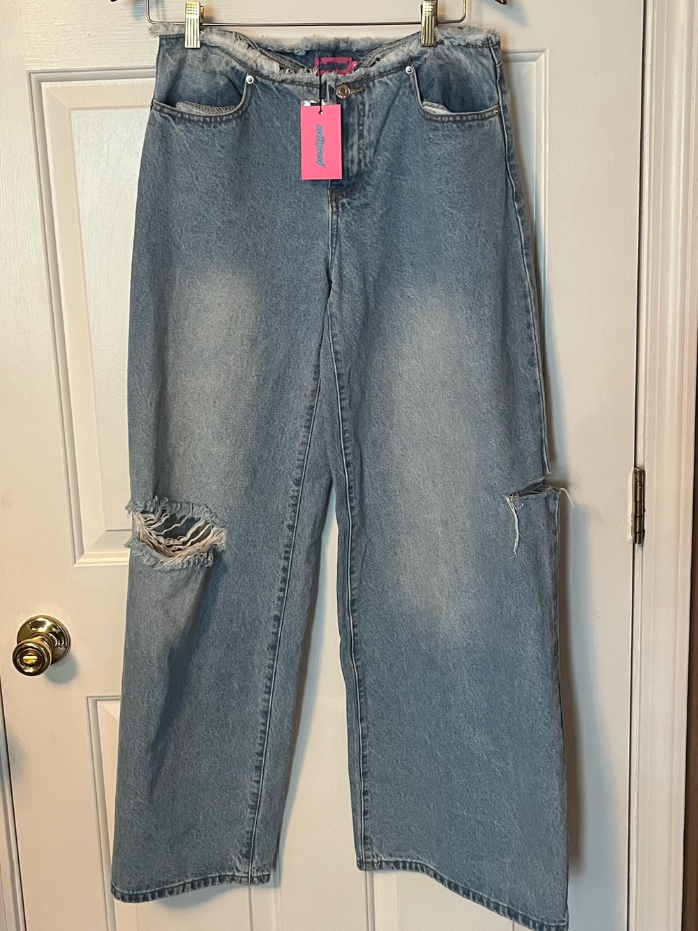 Edikted Wide Leg Jeans Women Distressed High Rise 100% Cotton Size M Y2K Raw Hem